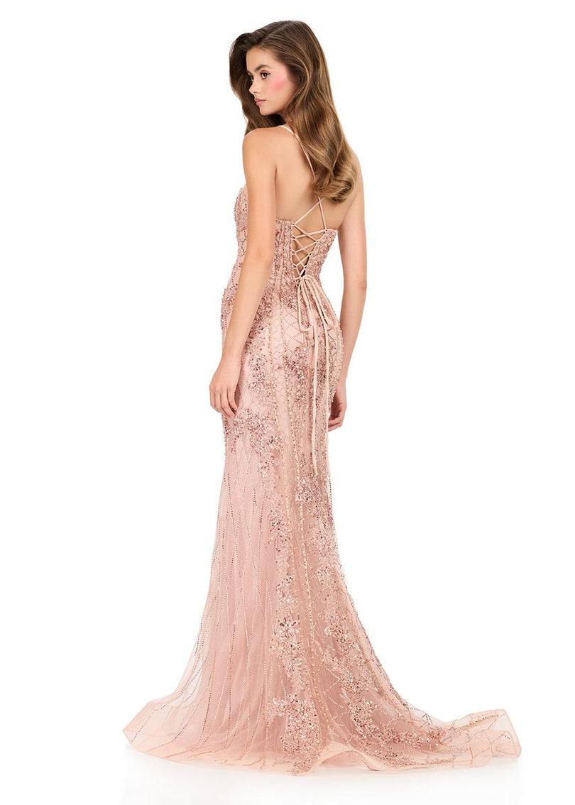 ASHLEYlauren Illusion Overlay Prom Dress 12221