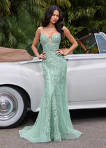 ASHLEYlauren Illusion Overlay Prom Dress 12221