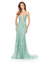 ASHLEYlauren Illusion Overlay Prom Dress 12221