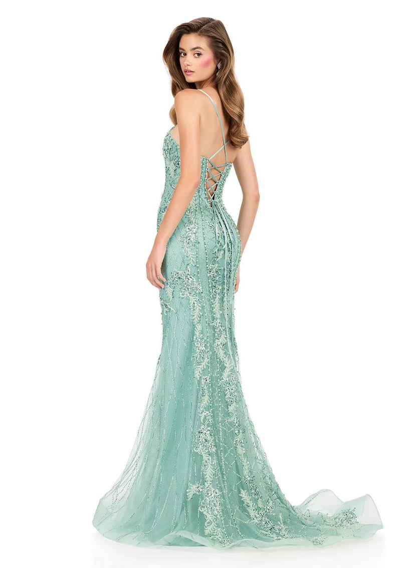 ASHLEYlauren Illusion Overlay Prom Dress 12221