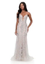 ASHLEYlauren Illusion Overlay Prom Dress 12221