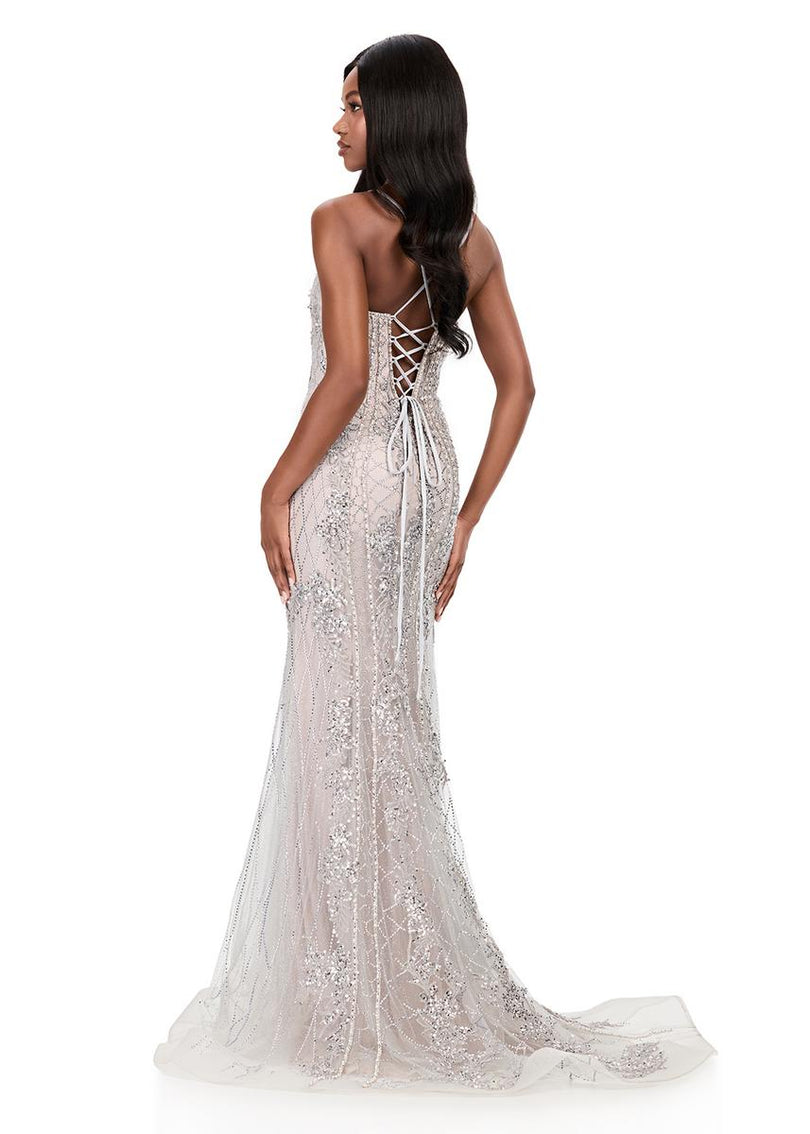 ASHLEYlauren Illusion Overlay Prom Dress 12221
