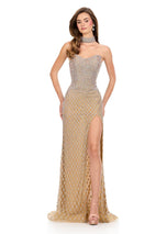ASHLEYlauren Beaded Strapless Fitted Prom Dress 12226