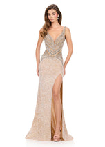 ASHLEYlauren Beaded Open Back Fitted Prom Dress 12227