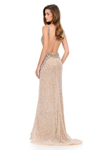 ASHLEYlauren Beaded Open Back Fitted Prom Dress 12227