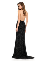 ASHLEYlauren Beaded Halter Fitted Prom Dress 12232