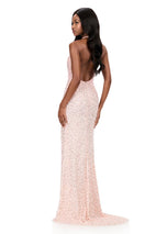 ASHLEYlauren Beaded Halter Fitted Prom Dress 12232