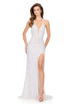ASHLEYlauren Beaded Halter Fitted Prom Dress 12232