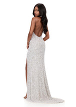 ASHLEYlauren Beaded Halter Fitted Prom Dress 12232
