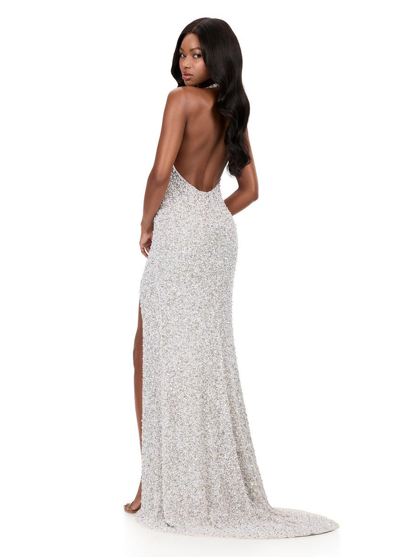 ASHLEYlauren Beaded Halter Fitted Prom Dress 12232