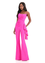 ASHLEYlauren One Shoulder Side Ruffle Jumpsuit 12233
