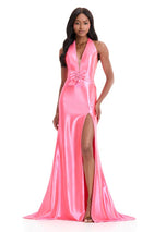 ASHLEYlauren Halter Tight Jersey Prom Dress 12238