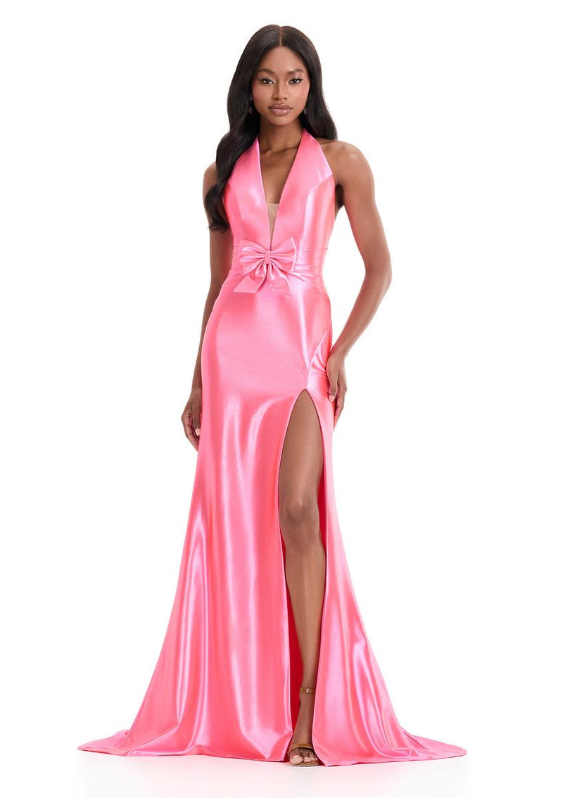 ASHLEYlauren Halter Tight Jersey Prom Dress 12238