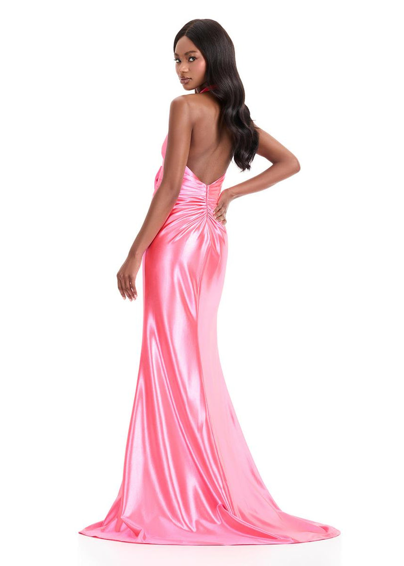 ASHLEYlauren Halter Tight Jersey Prom Dress 12238