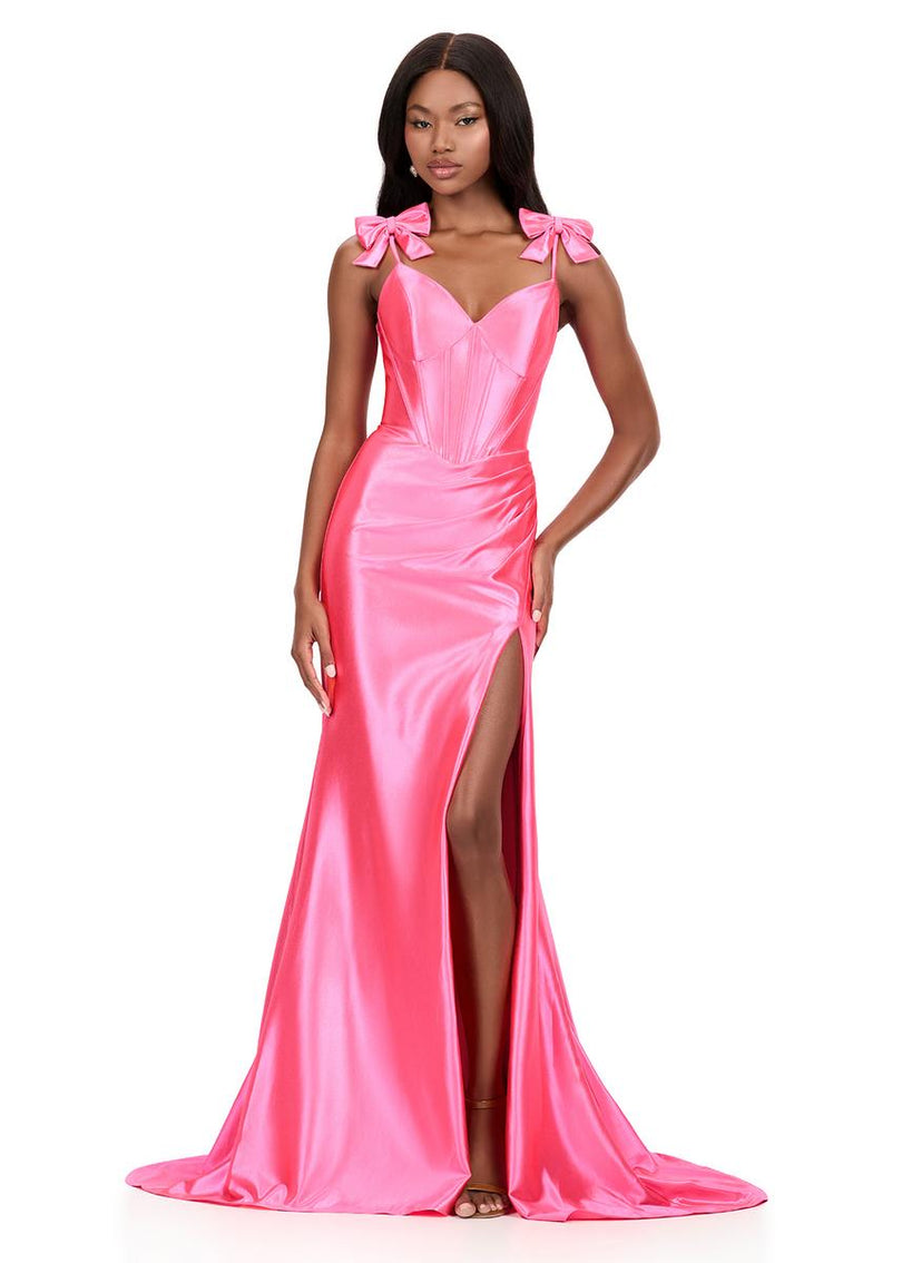 ASHLEYlauren Fitted Bow Shoulder Dress 12239