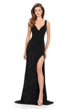 ASHLEYlauren Open Back Fitted Beaded Prom Dress 12243
