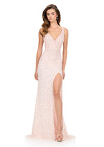 ASHLEYlauren Open Back Fitted Beaded Prom Dress 12243