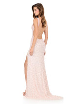 ASHLEYlauren Open Back Fitted Beaded Prom Dress 12243