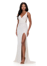 ASHLEYlauren Open Back Fitted Beaded Prom Dress 12243