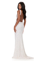 ASHLEYlauren Open Back Fitted Beaded Prom Dress 12243
