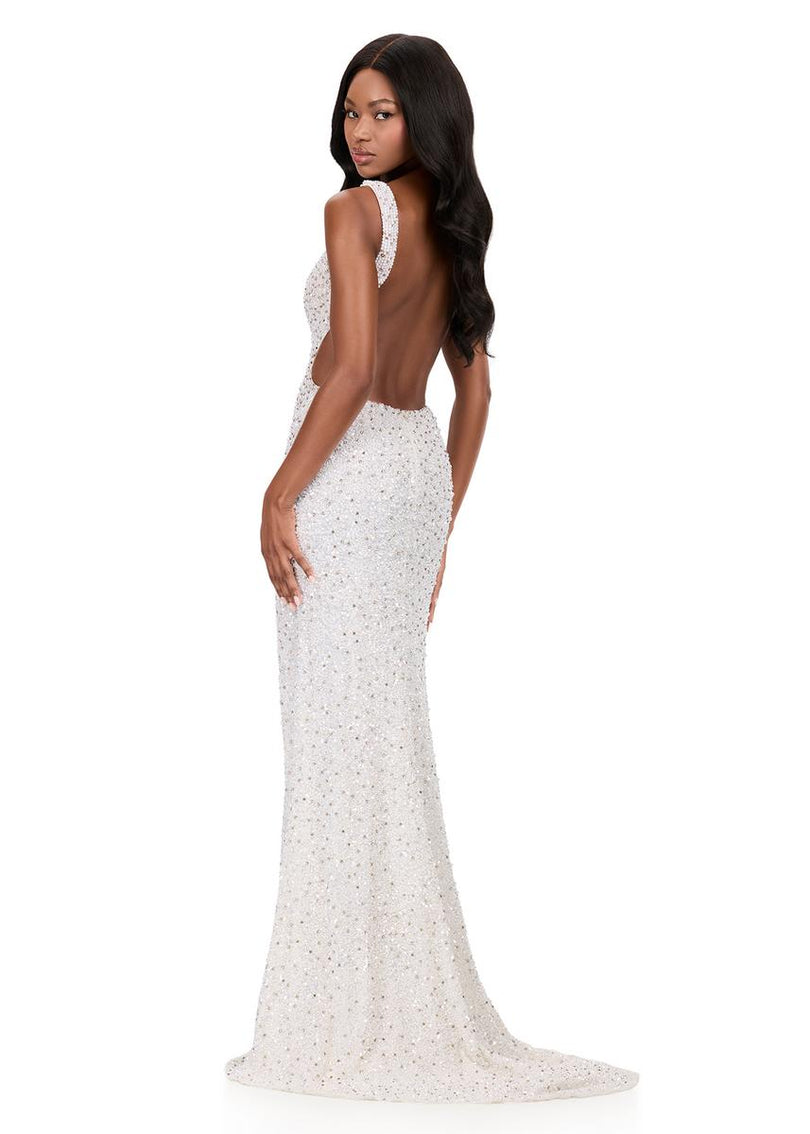ASHLEYlauren Open Back Fitted Beaded Prom Dress 12243