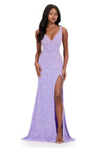ASHLEYlauren Open Back Fitted Beaded Prom Dress 12243