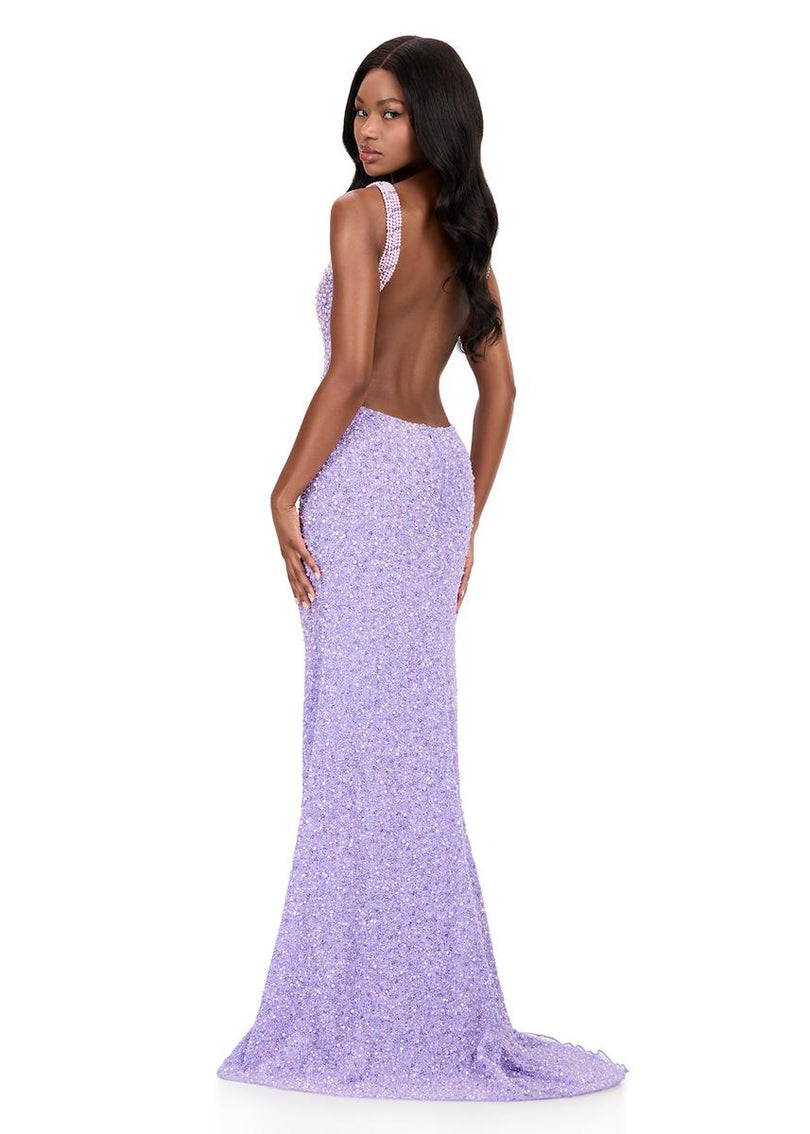 ASHLEYlauren Open Back Fitted Beaded Prom Dress 12243