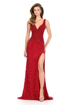 ASHLEYlauren Open Back Fitted Beaded Prom Dress 12243