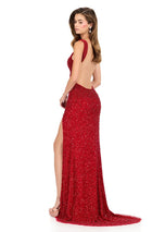 ASHLEYlauren Open Back Fitted Beaded Prom Dress 12243