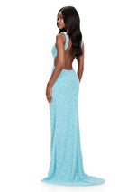 ASHLEYlauren Open Back Fitted Beaded Prom Dress 12243