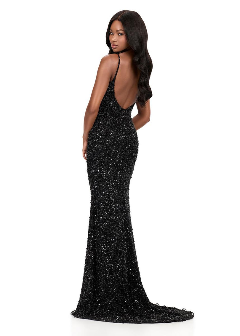 ASHLEYlauren V-Neck Open Back Prom Dress 12244