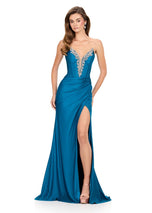 ASHLEYlauren Strapless Plunge Fitted Prom Dress 12247