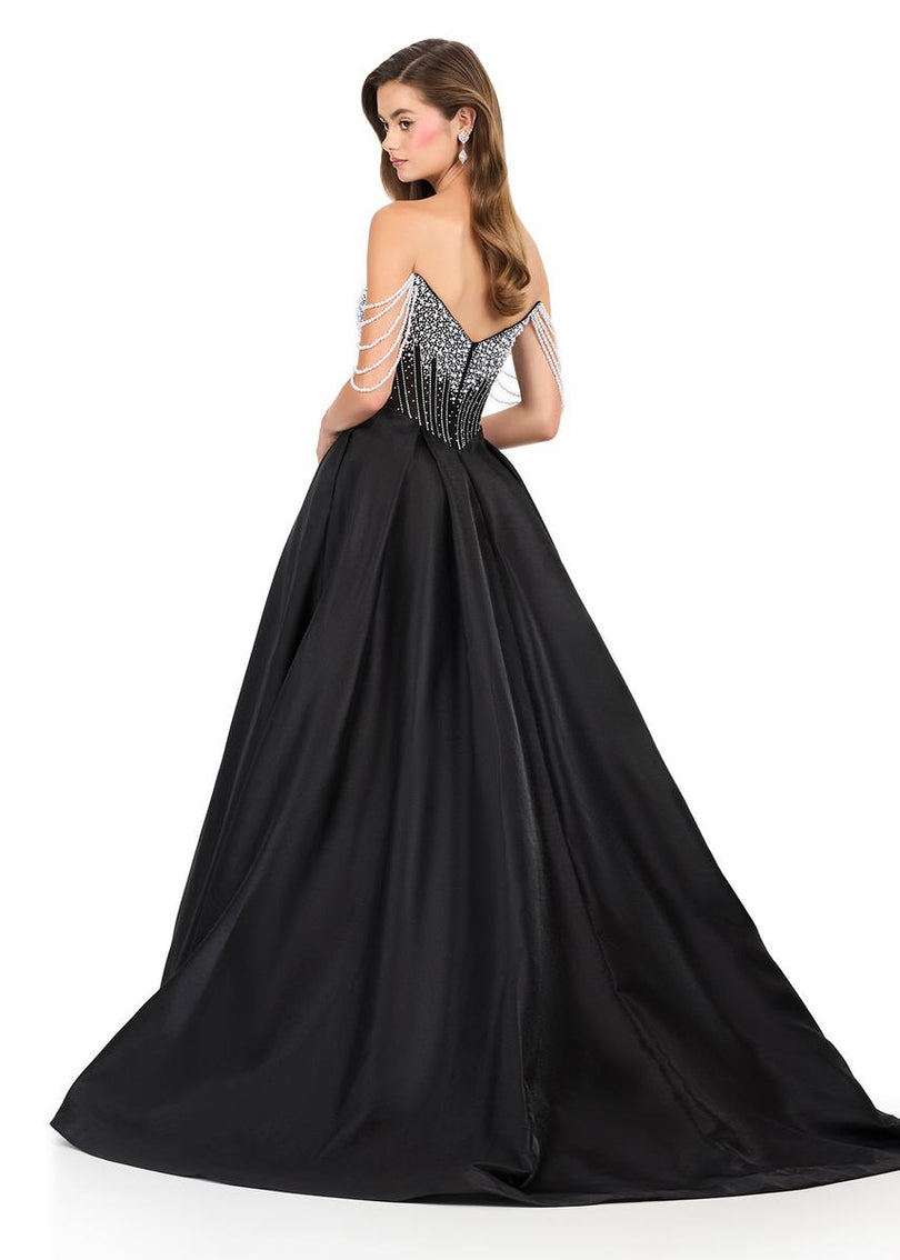 ASHLEYlauren Pearl Beaded Ball Gown 12248