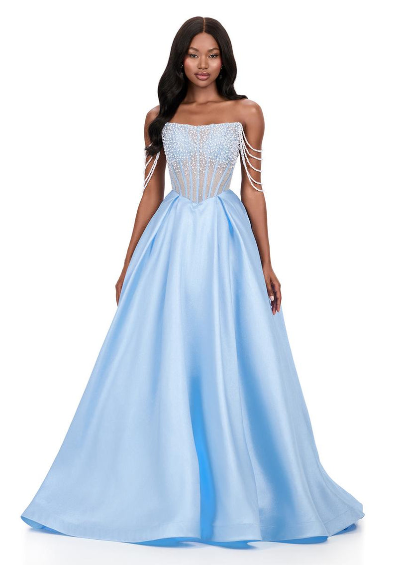 ASHLEYlauren Pearl Beaded Ball Gown 12248