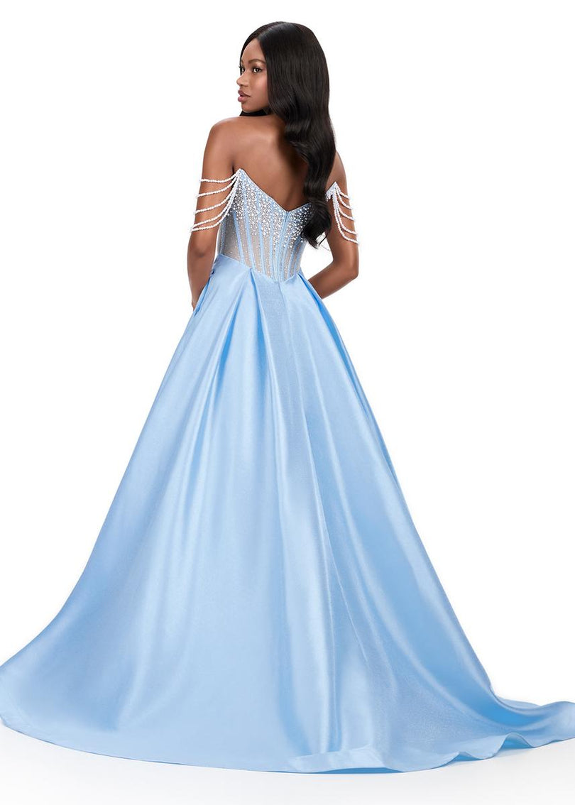 ASHLEYlauren Pearl Beaded Ball Gown 12248