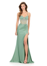 ASHLEYlauren Satin Lace-Up Corset Bodice Dress 12249