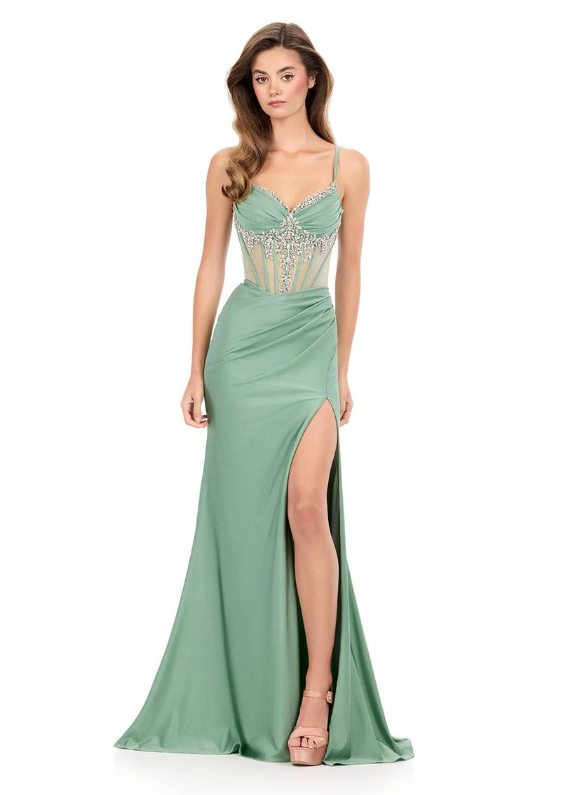 ASHLEYlauren Satin Lace-Up Corset Bodice Dress 12249