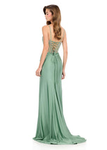ASHLEYlauren Satin Lace-Up Corset Bodice Dress 12249