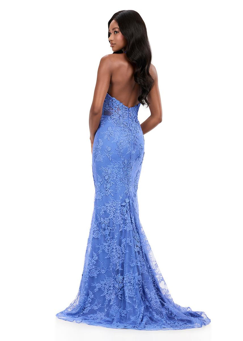 ASHLEYlauren Halter Floral Lace Prom Dress 12251
