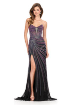 ASHLEYlauren Strapless Swirl Heatstone Prom Dress 12252