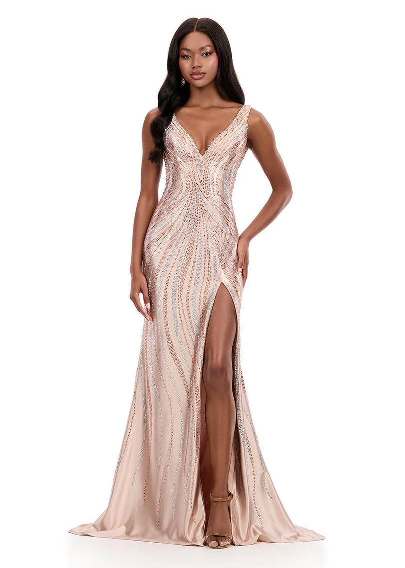 ASHLEYlauren Beaded Open Back Prom Dress 12253