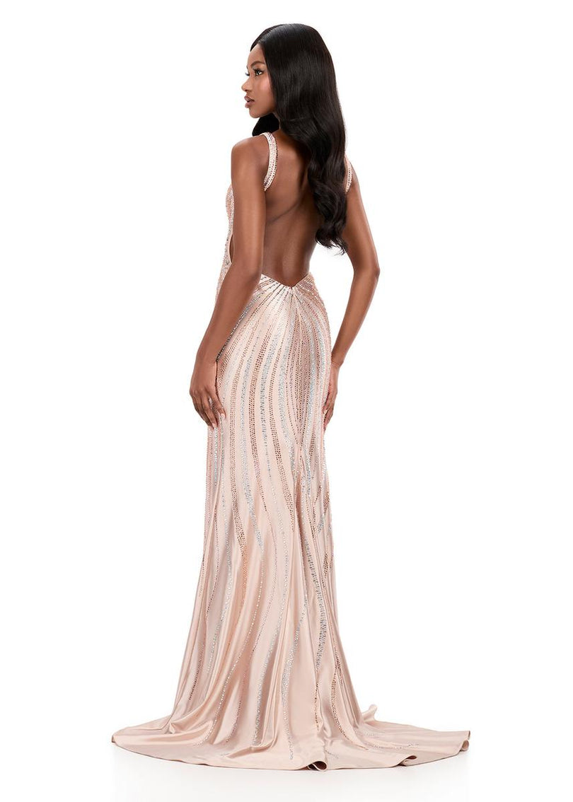 ASHLEYlauren Beaded Open Back Prom Dress 12253