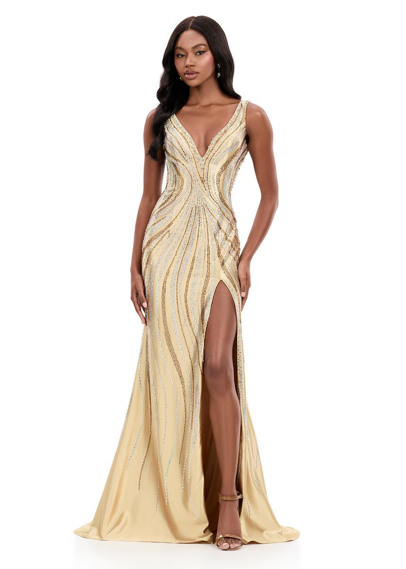 ASHLEYlauren Beaded Open Back Prom Dress 12253 ASHLEYlauren Beaded Open Back Prom Dress 12253