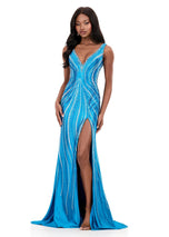 ASHLEYlauren Beaded Open Back Prom Dress 12253