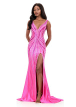 ASHLEYlauren Beaded Open Back Prom Dress 12253