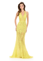 ASHLEYlauren Halter Open Back Fitted Prom Dress 12255