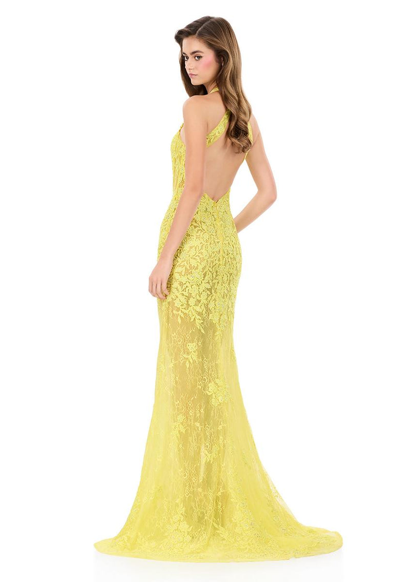 ASHLEYlauren Halter Open Back Fitted Prom Dress 12255
