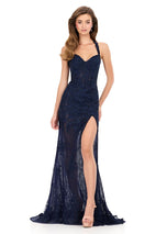 ASHLEYlauren Halter Fitted Lace Prom Dress 12256