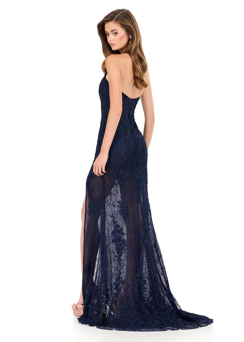ASHLEYlauren Halter Fitted Lace Prom Dress 12256