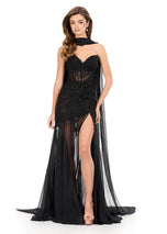 ASHLEYlauren Strapless Fitted Lace Prom Dress 12257